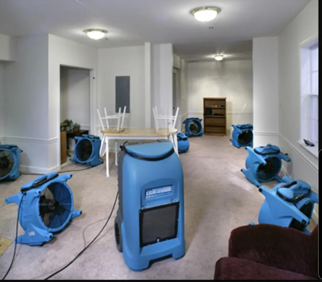 Air movers and dehumidifier setup for Water Extraction & Removal in Greene